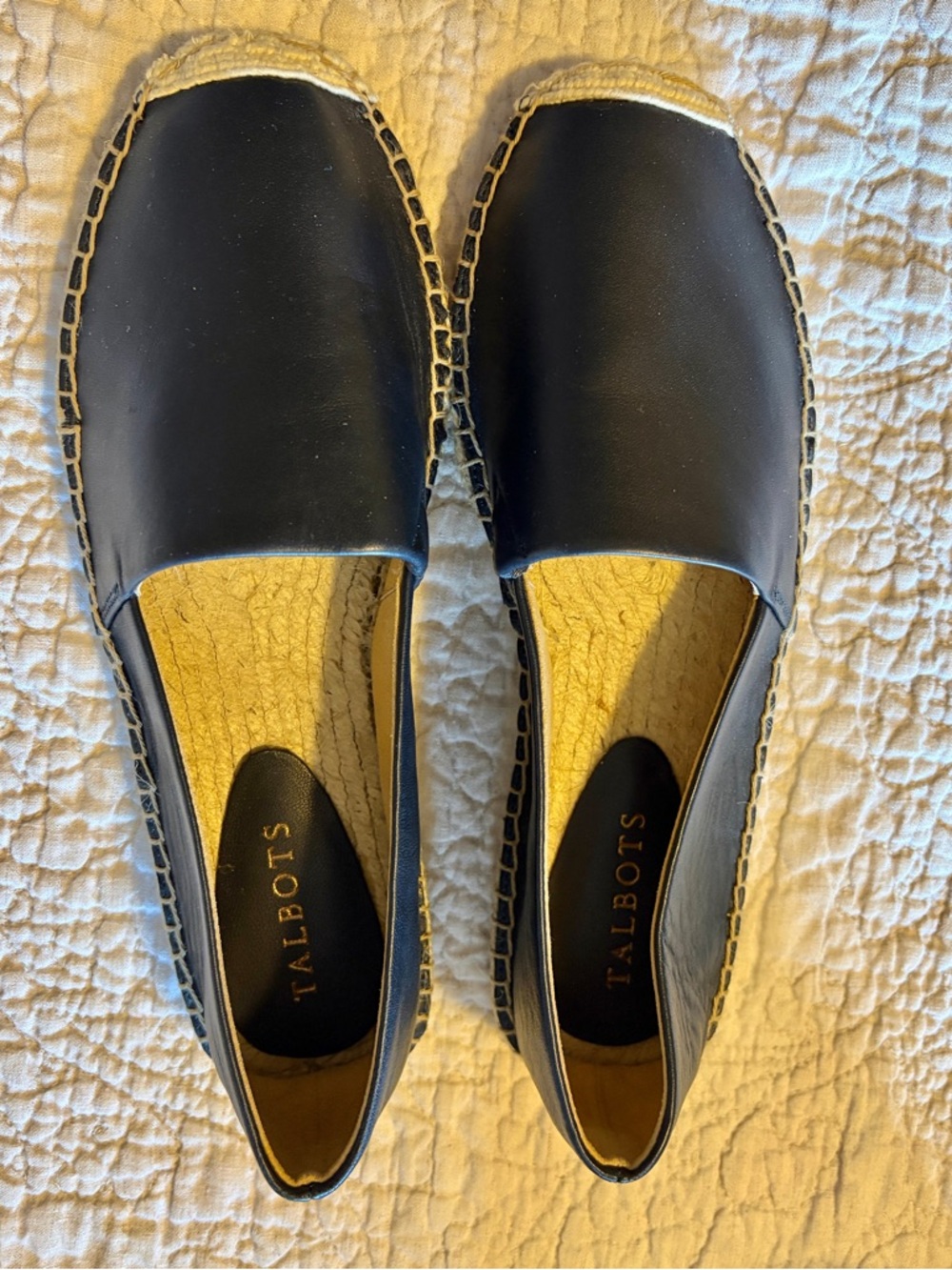 NIB Talbots Navy Leather Espadrille Slip-Ons